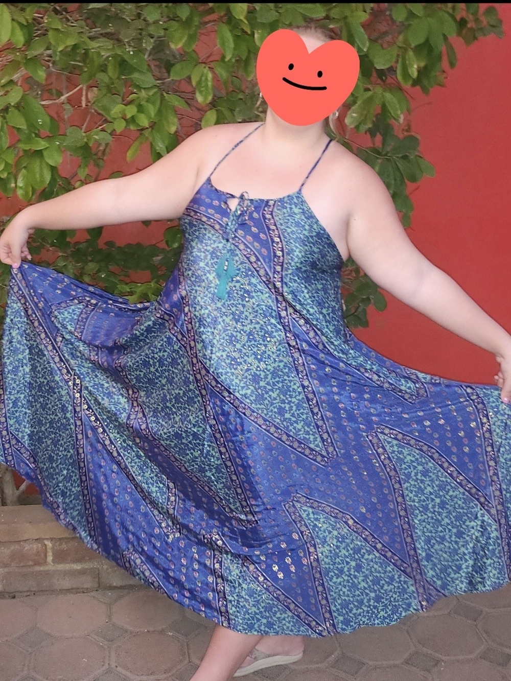 Blue Printed Spaghetti-Strap Dress